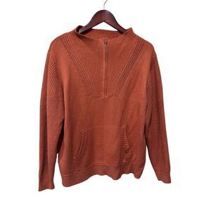 Heartloom Ollie 1/4 Zip Pull Over Sweater Terracota Rust Orange Large Chunky